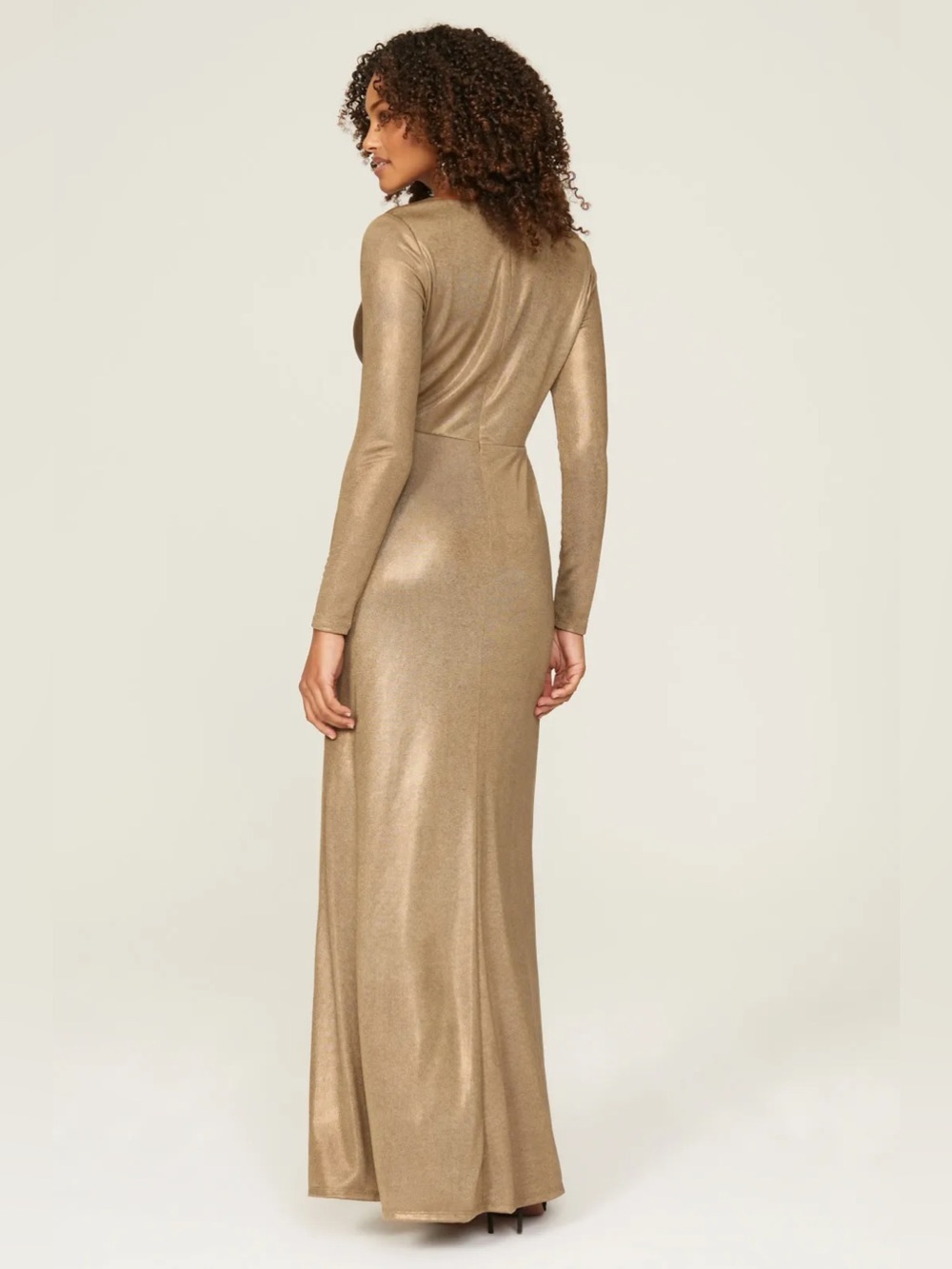 Lauren Ralph Lauren Nadira Metallic Gold Twist Front Gown Dress Size 6 - Picture 2 of 11